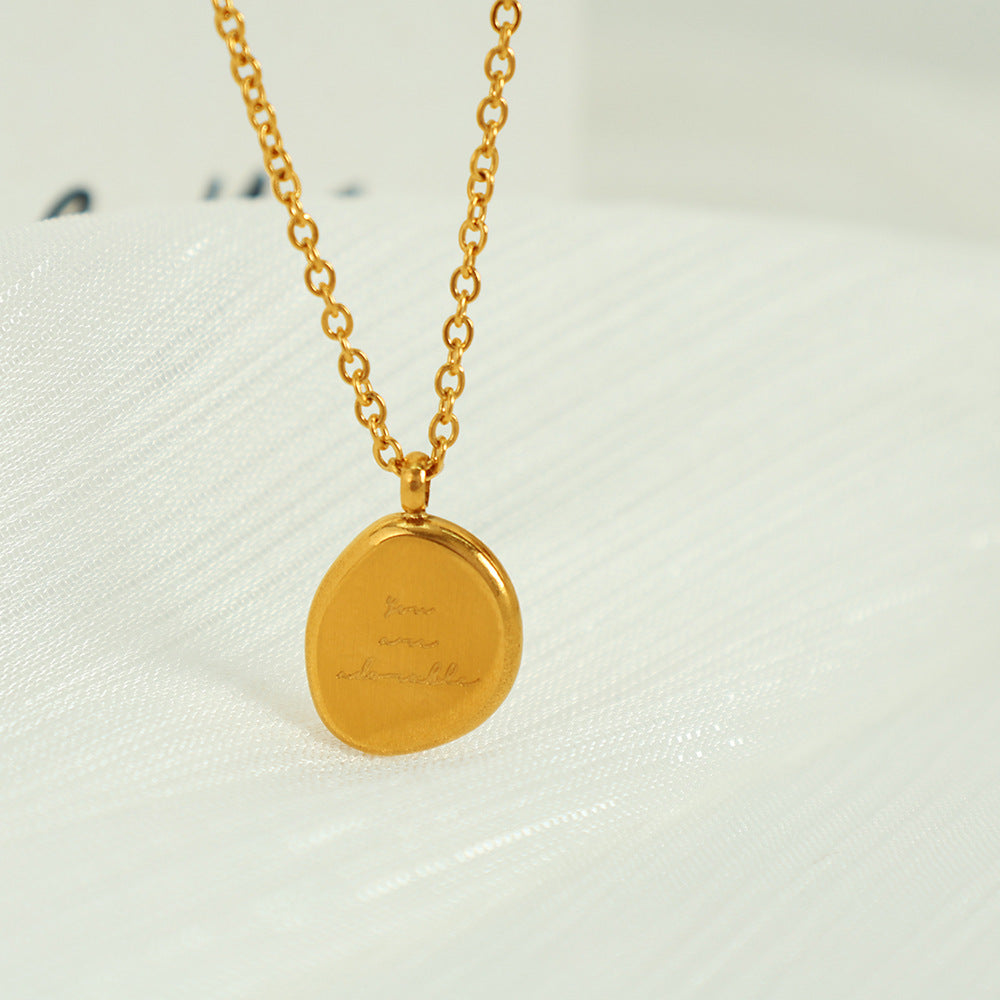 European and American Cross-Border Unisex Style Irregular Oval Pendant Necklace 18K Gold Plated Titanium Steel Clavicle Chain Women's Accessories
