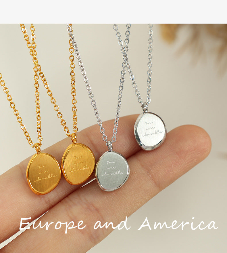 European and American Cross-Border Unisex Style Irregular Oval Pendant Necklace 18K Gold Plated Titanium Steel Clavicle Chain Women's Accessories