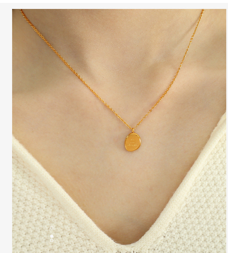 European and American Cross-Border Unisex Style Irregular Oval Pendant Necklace 18K Gold Plated Titanium Steel Clavicle Chain Women's Accessories