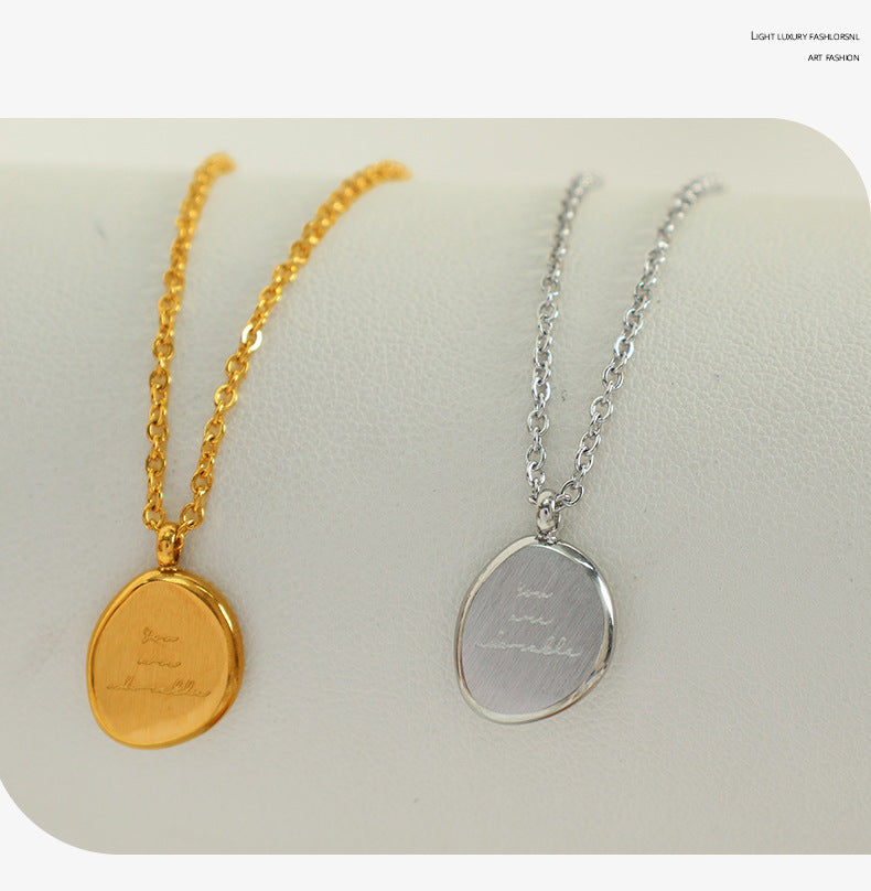 European and American Cross-Border Unisex Style Irregular Oval Pendant Necklace 18K Gold Plated Titanium Steel Clavicle Chain Women's Accessories