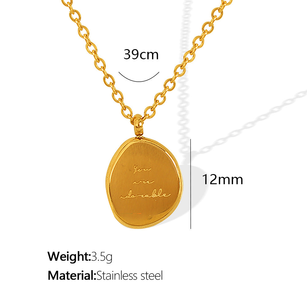 European and American Cross-Border Unisex Style Irregular Oval Pendant Necklace 18K Gold Plated Titanium Steel Clavicle Chain Women's Accessories