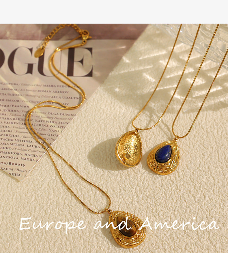 New French Retro Melad Autumn Winter Tiger Eye Stone Necklace Personality Temperament Versatile Simple Jewelry Set for Women