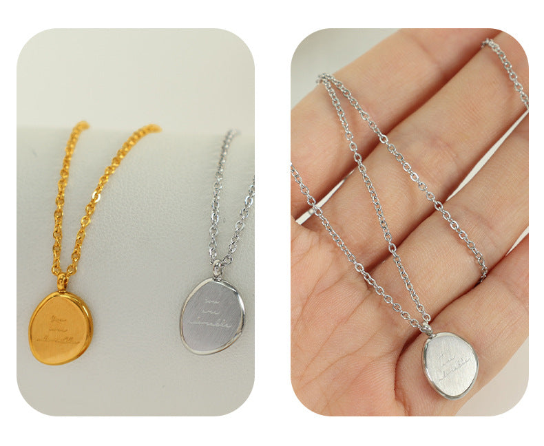 European and American Cross-Border Unisex Style Irregular Oval Pendant Necklace 18K Gold Plated Titanium Steel Clavicle Chain Women's Accessories