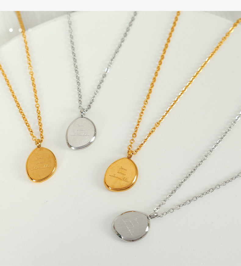 European and American Cross-Border Unisex Style Irregular Oval Pendant Necklace 18K Gold Plated Titanium Steel Clavicle Chain Women's Accessories