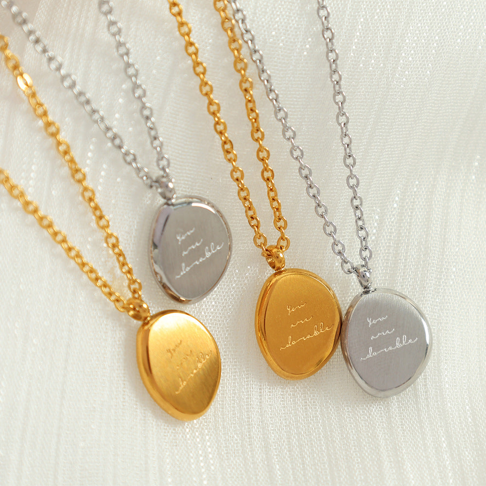 European and American Cross-Border Unisex Style Irregular Oval Pendant Necklace 18K Gold Plated Titanium Steel Clavicle Chain Women's Accessories