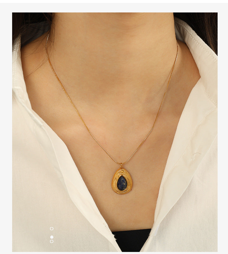 New French Retro Melad Autumn Winter Tiger Eye Stone Necklace Personality Temperament Versatile Simple Jewelry Set for Women