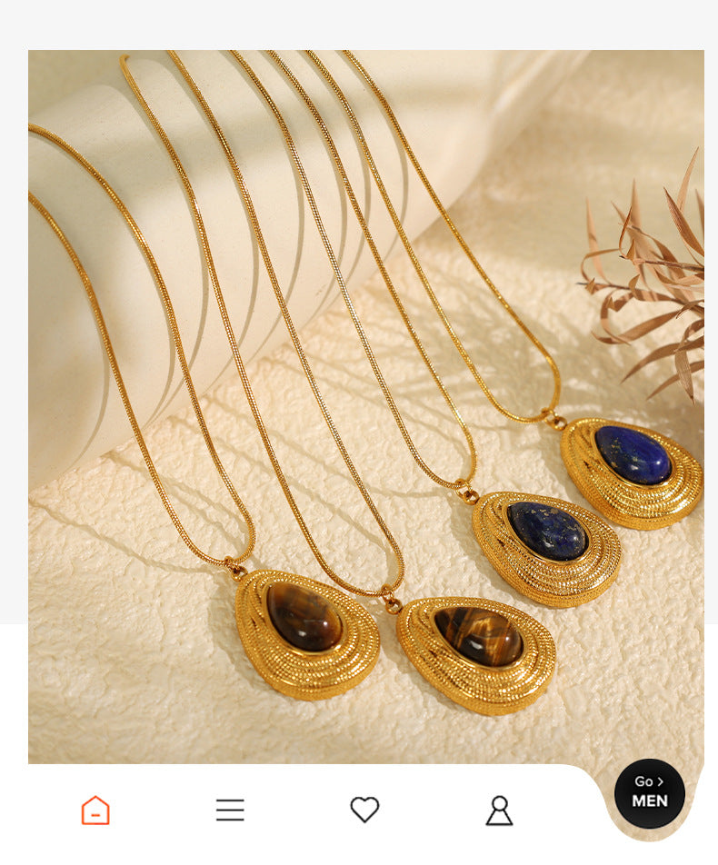 New French Retro Melad Autumn Winter Tiger Eye Stone Necklace Personality Temperament Versatile Simple Jewelry Set for Women