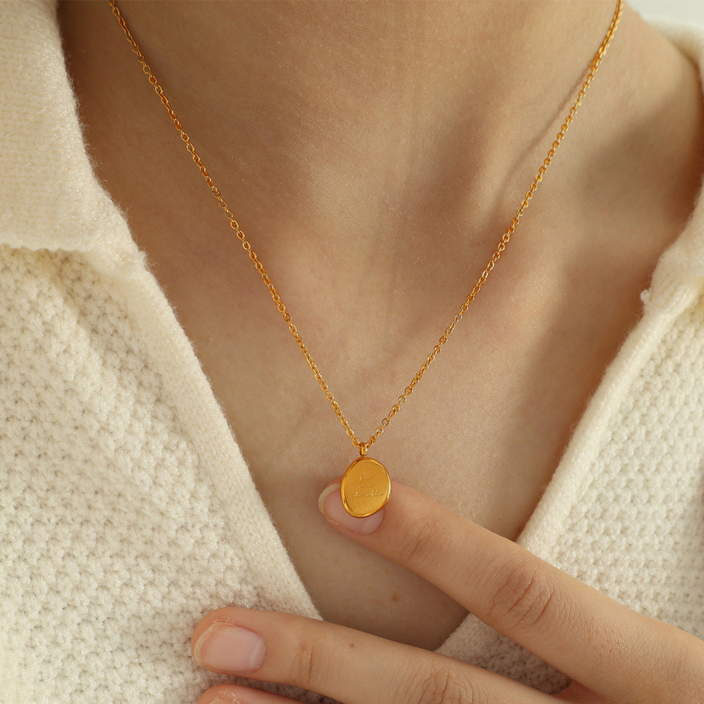 European and American Cross-Border Unisex Style Irregular Oval Pendant Necklace 18K Gold Plated Titanium Steel Clavicle Chain Women's Accessories