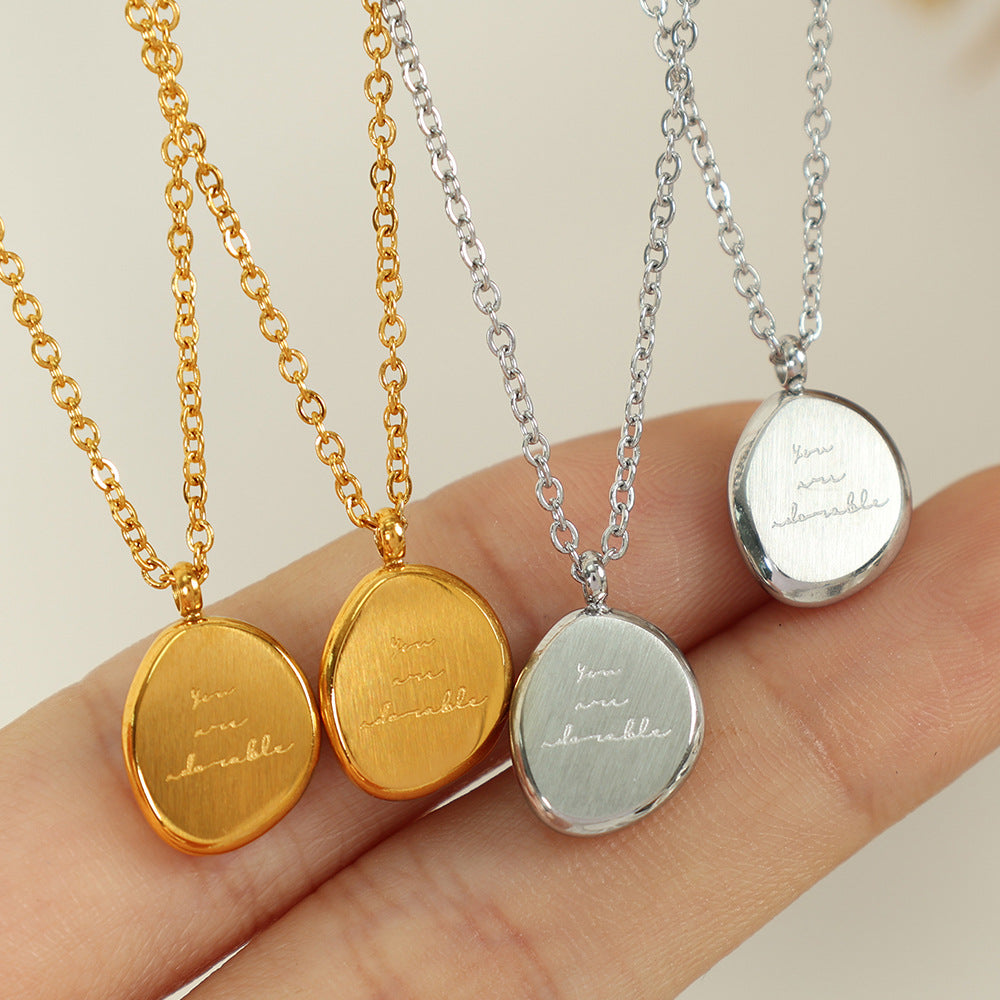 European and American Cross-Border Unisex Style Irregular Oval Pendant Necklace 18K Gold Plated Titanium Steel Clavicle Chain Women's Accessories