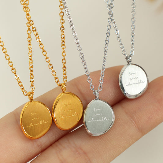 European and American Cross-Border Unisex Style Irregular Oval Pendant Necklace 18K Gold Plated Titanium Steel Clavicle Chain Women's Accessories
