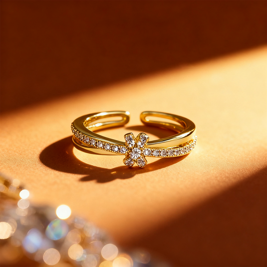 GEOMETRIC ZIRCON KNOT RING | Gold Plated