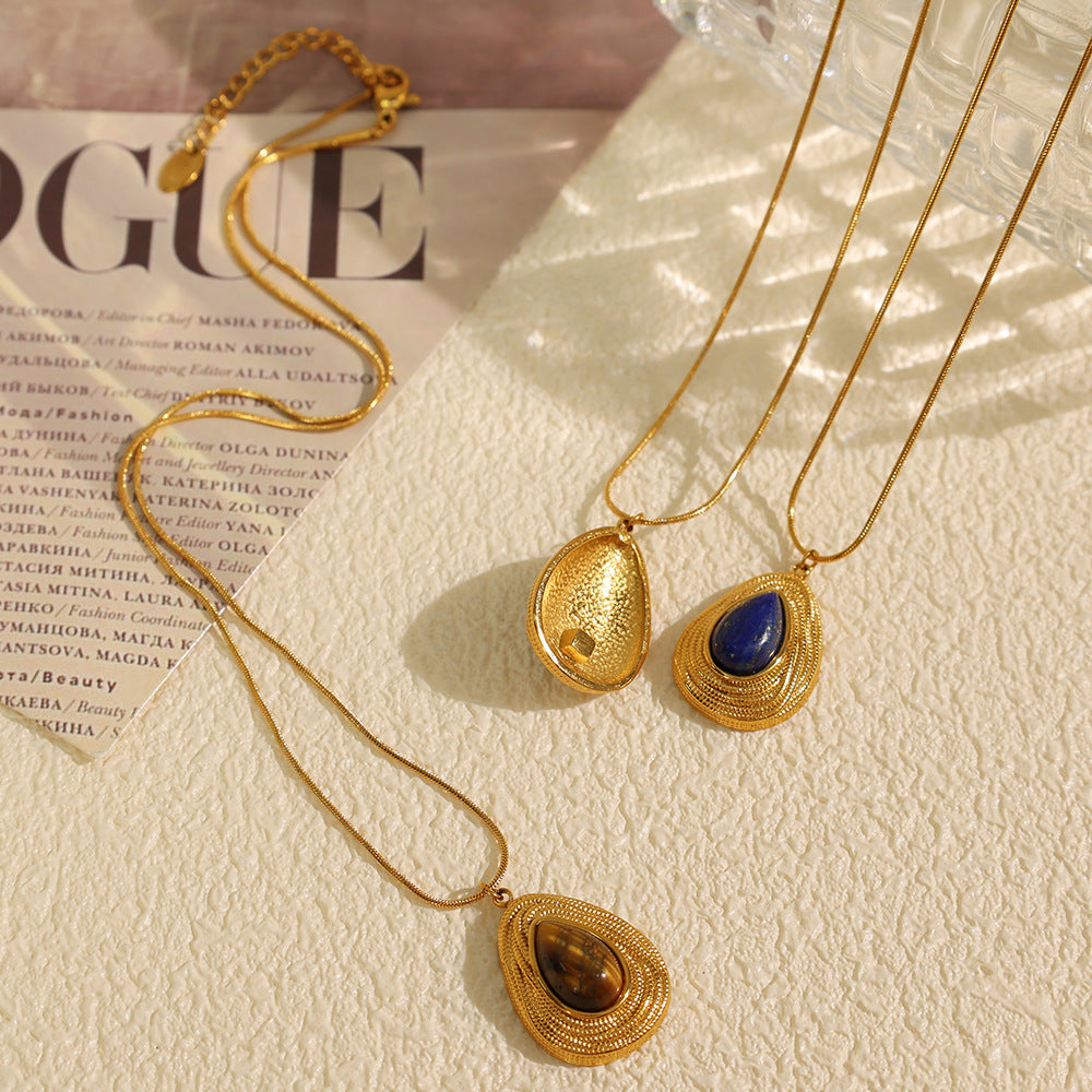 New French Retro Melad Autumn Winter Tiger Eye Stone Necklace Personality Temperament Versatile Simple Jewelry Set for Women