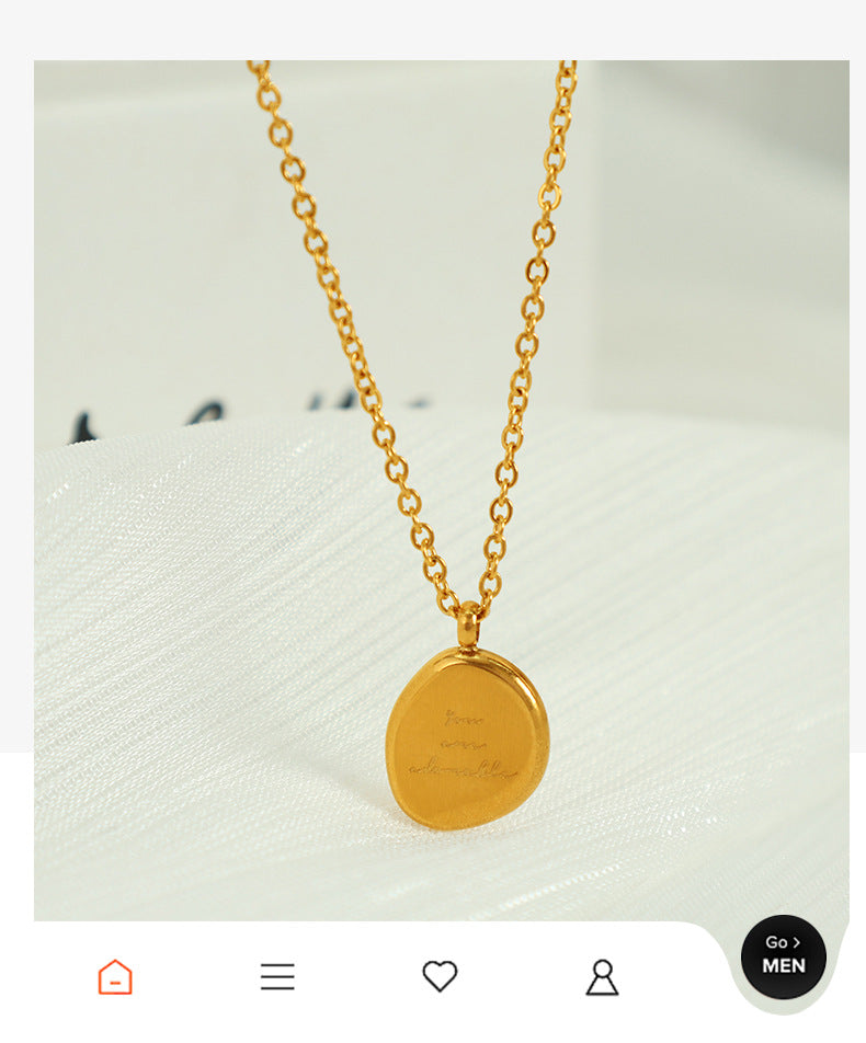 European and American Cross-Border Unisex Style Irregular Oval Pendant Necklace 18K Gold Plated Titanium Steel Clavicle Chain Women's Accessories