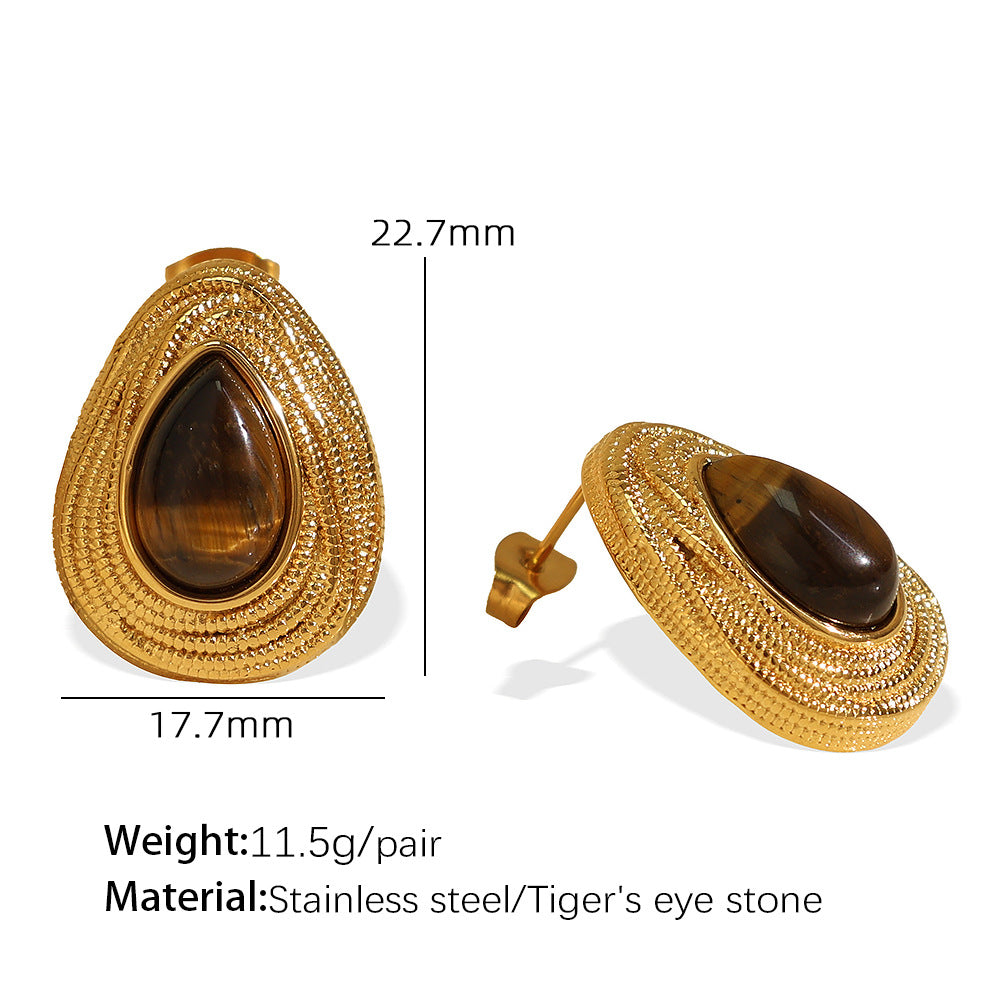 New French Retro Melad Autumn Winter Tiger Eye Stone Necklace Personality Temperament Versatile Simple Jewelry Set for Women