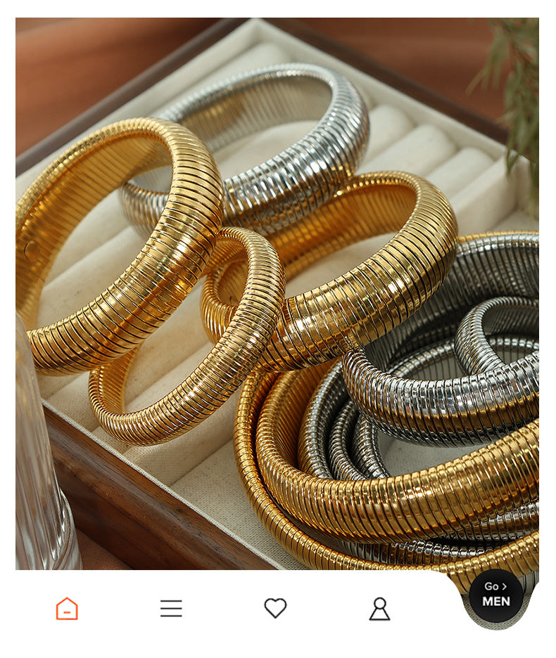 20mm European and American Exaggerated Retro Threaded Elastic Bracelet Necklace Set Personality Trendy Titanium Steel Design Cross-Border Accessories