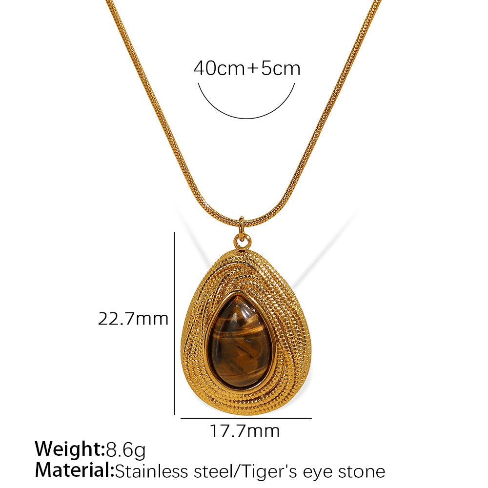 New French Retro Melad Autumn Winter Tiger Eye Stone Necklace Personality Temperament Versatile Simple Jewelry Set for Women