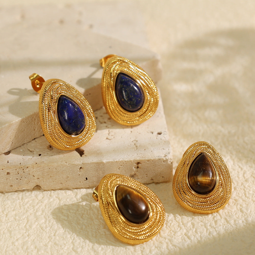 New French Retro Melad Autumn Winter Tiger Eye Stone Necklace Personality Temperament Versatile Simple Jewelry Set for Women