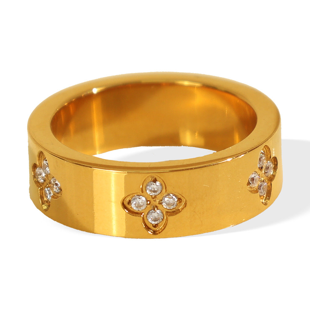 CLOVER CRYSTAL RING | Gold Plated