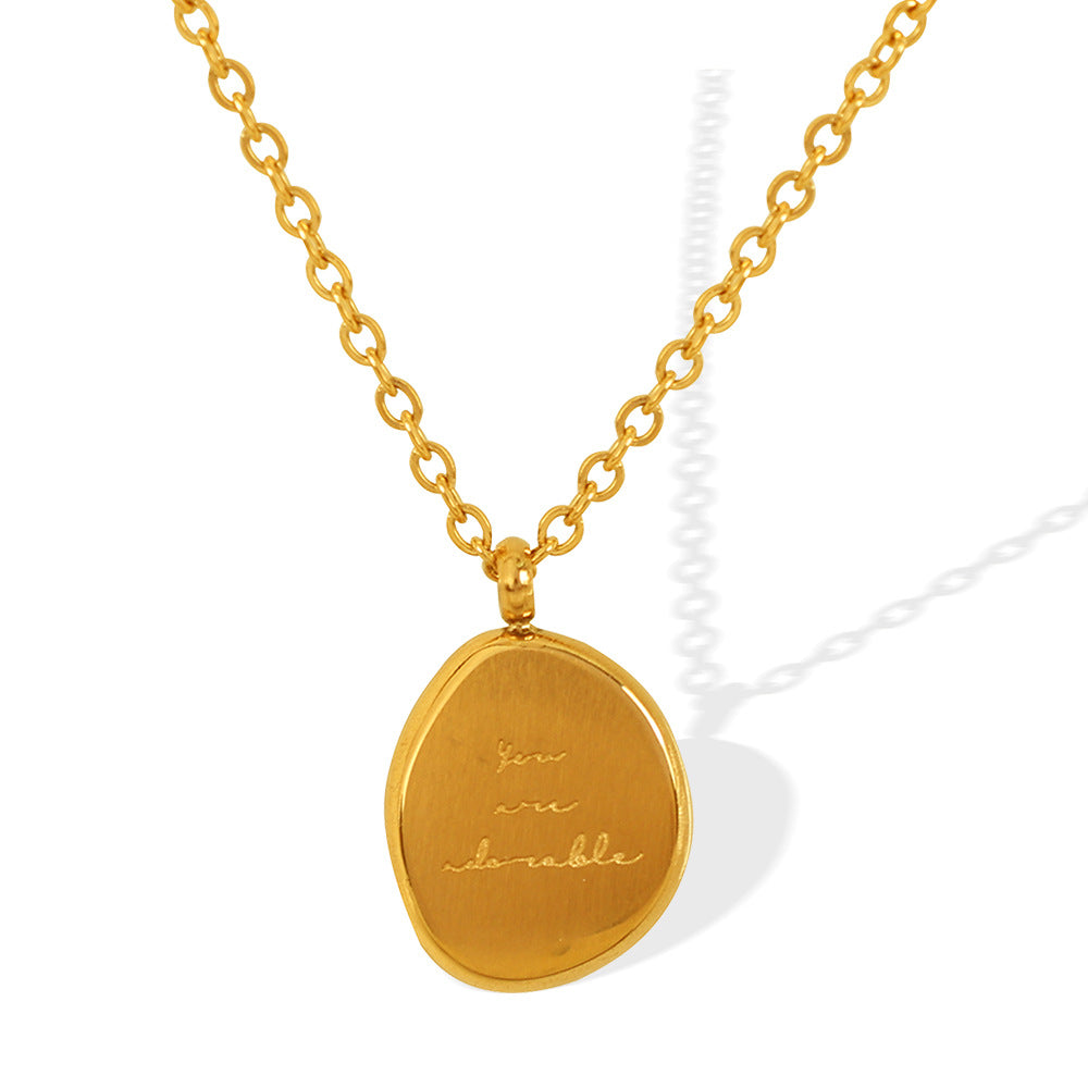 European and American Cross-Border Unisex Style Irregular Oval Pendant Necklace 18K Gold Plated Titanium Steel Clavicle Chain Women's Accessories