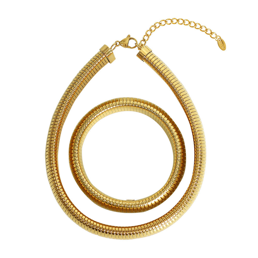 20mm European and American Exaggerated Retro Threaded Elastic Bracelet Necklace Set Personality Trendy Titanium Steel Design Cross-Border Accessories