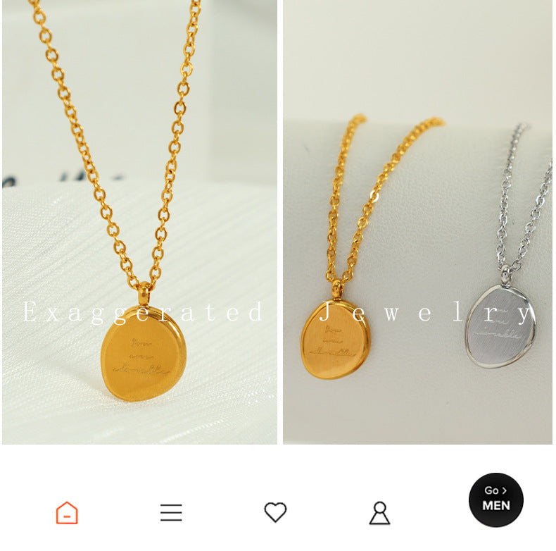 European and American Cross-Border Unisex Style Irregular Oval Pendant Necklace 18K Gold Plated Titanium Steel Clavicle Chain Women's Accessories
