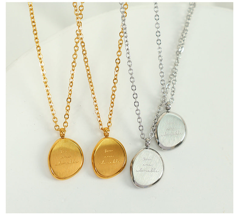 European and American Cross-Border Unisex Style Irregular Oval Pendant Necklace 18K Gold Plated Titanium Steel Clavicle Chain Women's Accessories